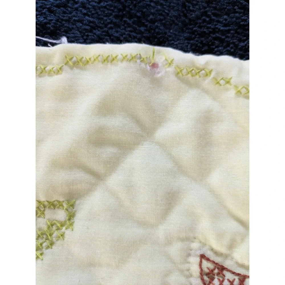 Vintage Disney Bambi Thumper Flower Embroidered Baby Quilt Cream Yellow 30x43